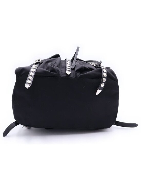 Prada Studded Tessuto Nylon Silver Backpack Black